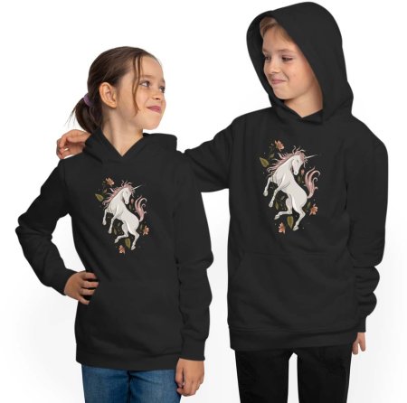 Hooded Sweater Hoodie Kids - Unicorn with Flowers i186